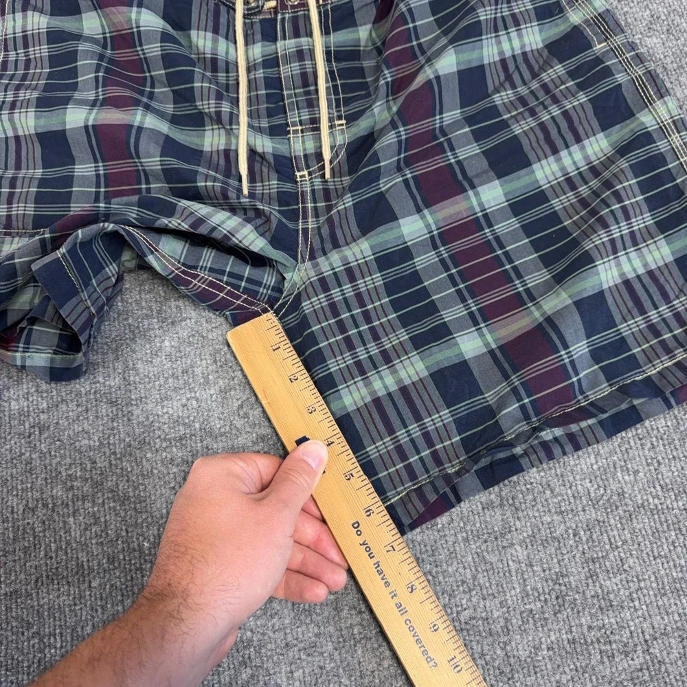 Vintage Polo Ralph Lauren Swim Trunks Mens Large Navy Blue Plaid Beach Swimwear